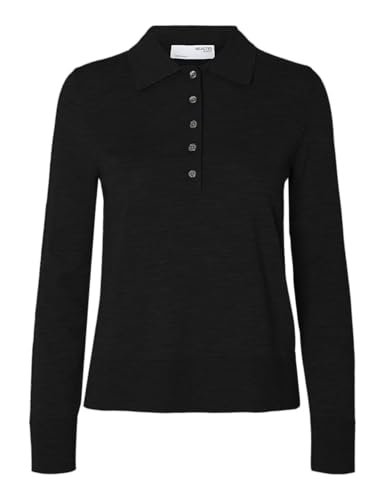 SELECTED FEMME Slfthea Ls Knit Merino Collar Neck Noos, czarny, M