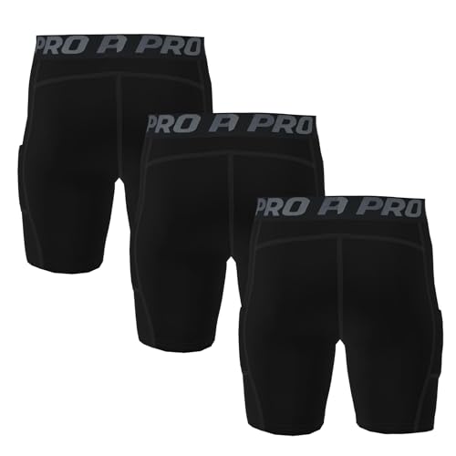 LANBAOSI Youth Boys' Compression Shorts Cool Dry Baselayer Sports Tights Athletic Spandex Legging with Pocket2