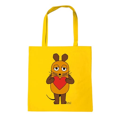 Logoshirt Sendung mit der Maus I Maus I Herz I Baumwolltasche I gelb I Lizenziertes Originaldesign