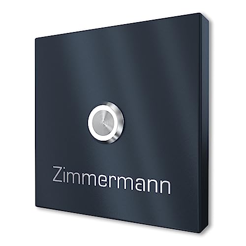 Plaque de Sonnette en saillie en Acier Inoxydable V2A avec Gravure par Graviers Design - Revêtement époxy RAL 7016 - Bouton de Sonnette LED - Sonnette - Made in Germany