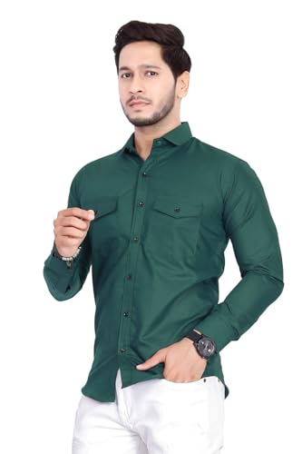 Image of Men's Cotton Spread Collar Full Sleeve Regular Fit Solid Casual Shirt with Double Pockets - Stylish Comfortable Shirt for Everyday Wear