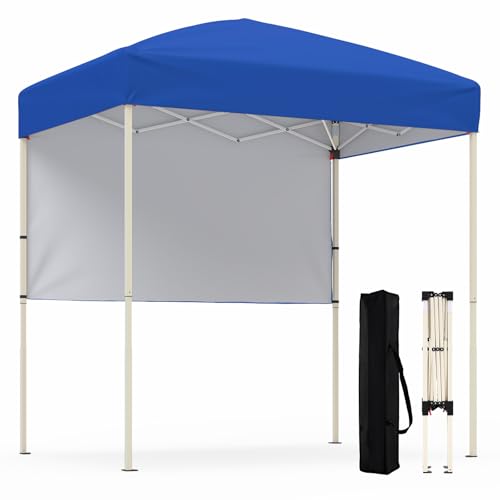 Goplus 6 x 4 FT Pop Up Canopy, UPF50+ Easy Setup Tent w/ 1 Half Sidewall, Silver-Coated Top, Foldable Outdoor Gazebo w/Carrying Bag, Sun Shelter Tent for Events, Sports, Camping, Markets (Blue)