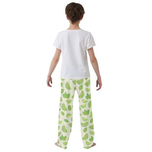 ZZXXB Lime Mint Leaves Boys Long Pants Soft Trousers Elastic Waist Kids Lounge Bottoms with Pockets S-XL3