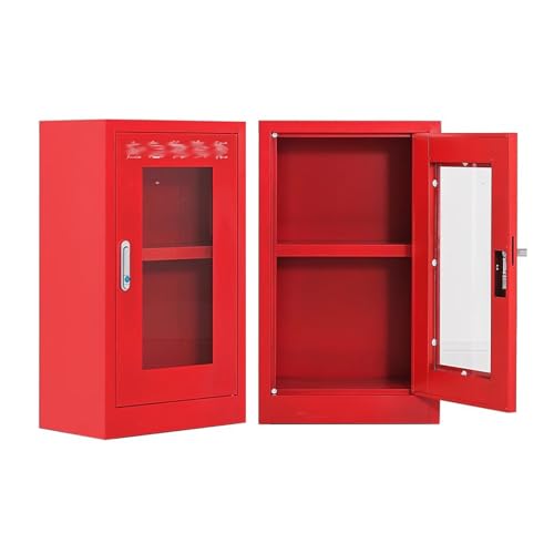 Gabinete de Extintor de Incendios Gabinete de soporte para extintor de incendios de metal con vidrio templado, estante ajustable para almacenamiento de inflamables, seguridad comercial e ind