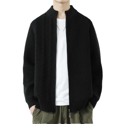 Men's Zippered Knit Cardigan, Winter Stand-Up Collar Sweater, Casual Warm Sweater Top