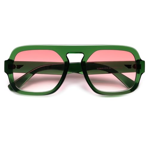 Image of VANLINKER Retro Square Aviator Sunglasses for Women Men 70s Vintage Style Trendy Flat Top Rectangle Sun Glasses VL9826