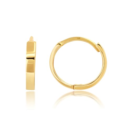 14K Solid Yellow Gold Huggie Earrings | Hypoallergenic Domed or Flat Style Small Hoop Earrings in Sizes 10mm, 12mm & 14mm | Small Gold Hoops by MAX + STONE