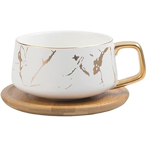 YDoLimmer Coffee Cups Set Ceramic Coffee Cups Marble Look Porcelain Espresso Cup with Saucer 280 ml Tea Cup Cappuccino Cup with Handle Mocha Cup Cocoa Cup Gift (White) Cover