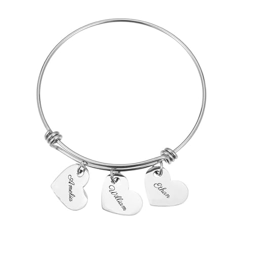 JINMA Personalized Heart Pendant Bracelet for Women, Custom 1-8 Name Jewelry Bracelets, Present for Women, Daughter, Mom, Custom Jewelry — view 2