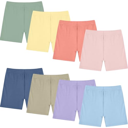 Image of Boyiee 8 Pack Girl Toddler Bike Cartwheel Shorts | Biker Under Dress Shorts, Kid Dance Clothes, Soft Stretchy Leggings for Gymnastics, Sports, Yoga, Cycling, Multicolor