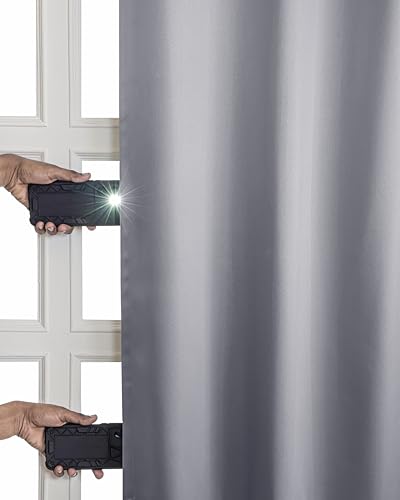 Image of The Home Story Smoke Grey Blackout Eyelet Window Curtains Set of 2, (5 Feet) 54 x 60 Inches, Room Darkening & Noise Reduction Curtains with Tiebacks