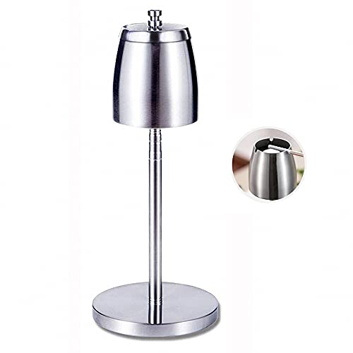 ROIMOE Stainless Steel Ashtrays with Lid Adjustable Floor Standing Home Ashtrays Indoor/Outdoor Windproof/Rainproof Smokeless Covered Ashtrays Suitable for Patio, Home & Office Decoration (Silver) (Adjustable)