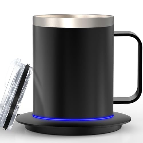 YIMUBREEZ Self Heating Coffee Mug for Desk,Heated Cup with 10Hrs Auto Shut Off, USB Powered Mug Warmer Set (12oz-Black)