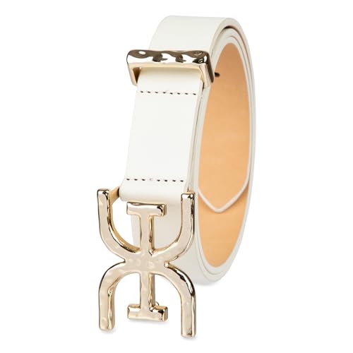 Sam Edelman Women's Double-e Plaque Logo Hammered Buckle and Loop Leather Belt for Jeans, Dresses and Trousers2