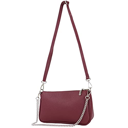 modamoda de - T237 - Umhängetasche Klein Small aus ital. Leder, Farbe:Bordeauxviolett
