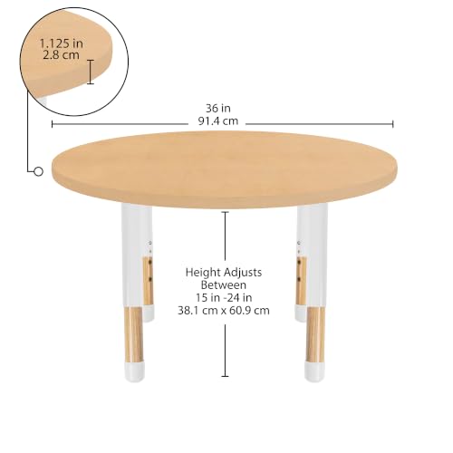 Image of 36 inch x 36 inch Round Kids Classroom Table with Adjustable Chunky Wood Legs