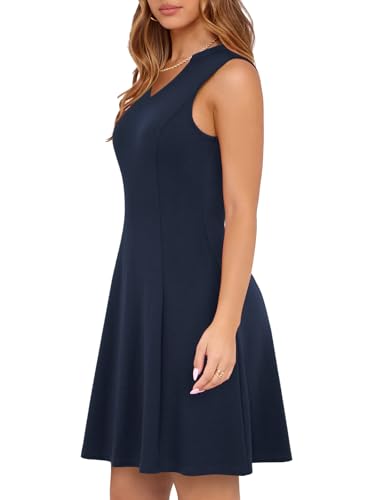 Image of YIOYOLA Womens Elegant Classy A-Line V Neck Mini Business Casual Work Dresses Party Cocktail Short Dress with Pockets