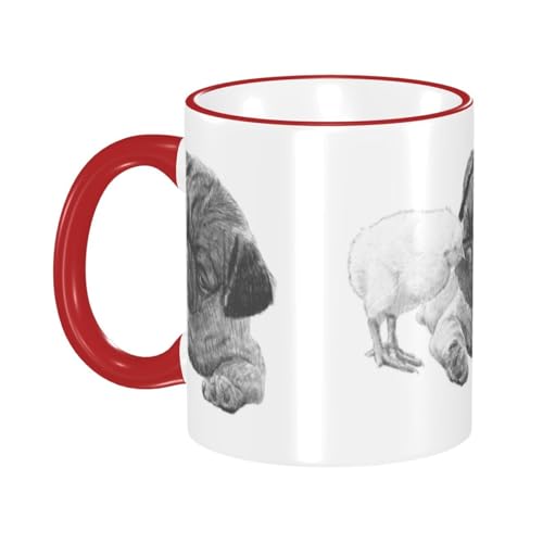 パグとリトルチック マグカップ コーヒーカップ Red 陶器 朝食カップ ティーカップ 耐熱マグ 保温 耐冷 おしゃれ 大きい ミルクコップ 330ml 雑貨 家庭用 プリント贈り物