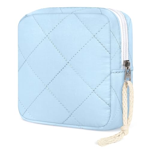Image of Likesing Period Bag Pouch, Quilted Cotton Tampon Holder for Purse-Blue | Quilted Period Pouches for Teen Girls, Women Portable Sanitary Napkin Storage Bag, Feminine Sanitary Bags Emergency Pad Pouch