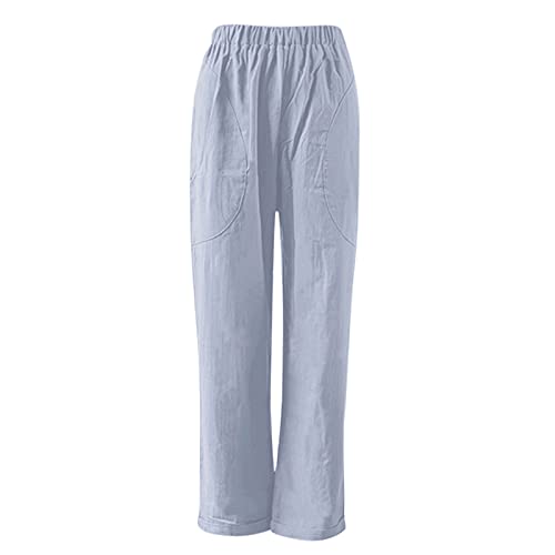 Strappy Women Linen Capri Pants Wide Leg Plus Size Womens Pull On Capri Summer Elastic Capris Casual Solid Crop Cotton Grey #TOP4