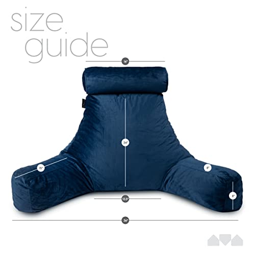 Milliard Extra Large Reading Pillow With Shredded Memory Foam, Wedge Back Rest Pillow For Sitting In Bed With Removable Velour Cover –24X18 Inches (Navy Blue) #TOP4
