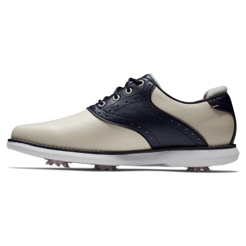FootJoy Women's Traditions Previous Season Style Golf Shoe, Cream/Navy, 73