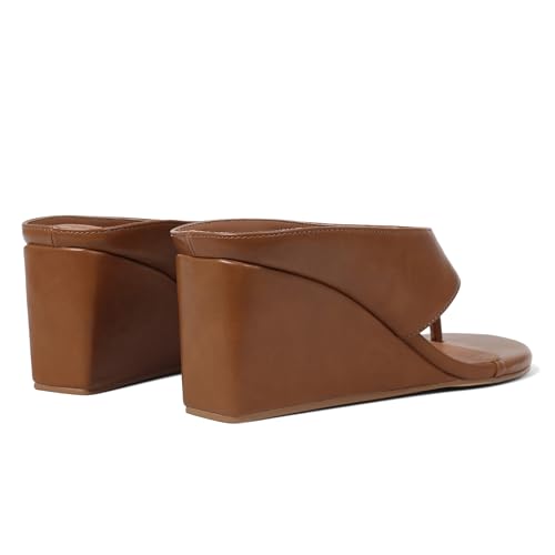 Image of AMINUGAL Wedge Sandals for Women Trendy Dressy Summer Wedges Heels for Women Chunky Heel Open Round Toe Womens flip flops slides Cute Beach Slip On Thong Sandals for Ladies Y2K