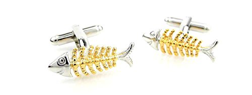 Par de mancornas para hombre plata y oro diseño espina de pescado