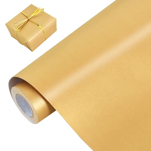 BEISHIDA Dark Gold Gift Wrapping Paper Solid Color Pearly-Lustre Wrapping Paper Roll Matte Gift Wrap Paper Packing Paper for Wedding Birthday Graduation Christmas (17inches X 32.8ft)