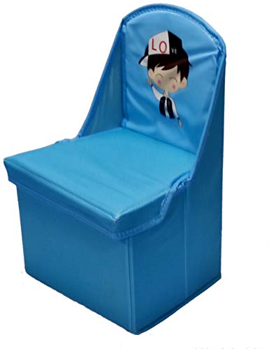 Image of Folding Storage Toy Box Seat Stool for Kids (729) Blue 24.50x21x40 CM Fibreboard