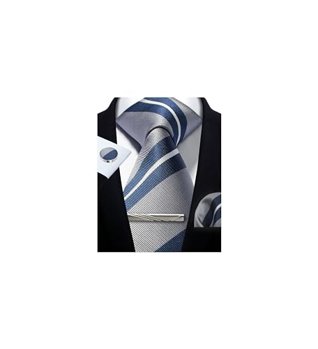 Image of Striped Plaid Polka Dot Mens Tie Formal Necktie Pocket Squares Ties Clips Cufflinks Classic for Men Set