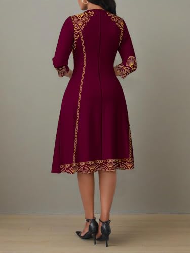 Image of PinkPatty Women's Casual 3 /4 Sleeve Midi Dresses Fit and Flare Church Work Dress with Pockets