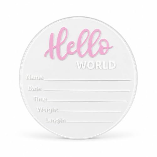 Image of Baby Announcement Sign, 5.9 Inch inchHello World inch Newborn Sign for Birth Announcement, Baby Name & Welcome Baby Board, Acrylic Newborn Announcement Sign for Hospital (Pink)