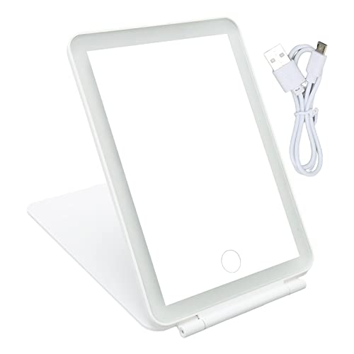 Mirador de tocador de Viajes Recargable LED de LED Espejo de Belleza de Maquillaje Iluminado con Pantalla táctil y diseño Plegable White