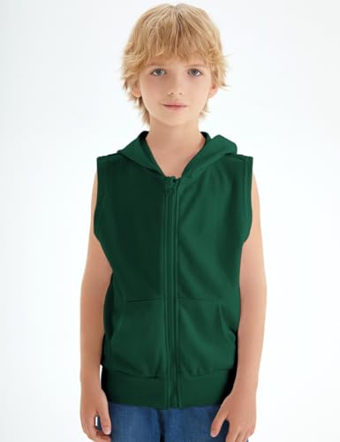 Image of Spring&Gege Boys' Full Zip Sleeveless Hooded Vest Basic Zipper Tank Tops Sweatshirt with Pockets