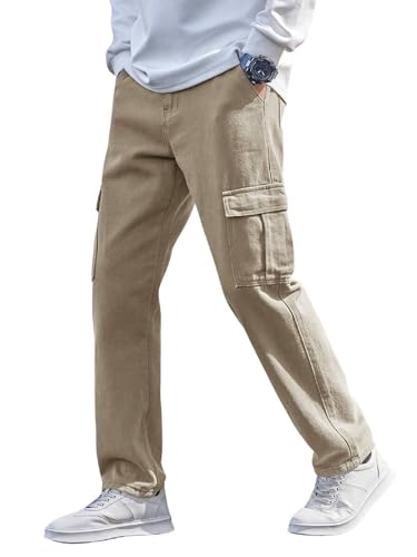 Image of QNIM Cargo for Men | Loose Fit White Denim Jeans | Stylish Cotton Multi-Pocket Casual Styling Pant | Trendy Straight Leg Comfortable Utility Streetwear Trousers (Q-04-05)