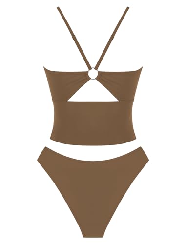 Image of ZAFUL Tankini Swimsuits for Women V Neck Dual Straps Cropped Bikini Swimsuit High Cut 2 Pieces Bathing Suit