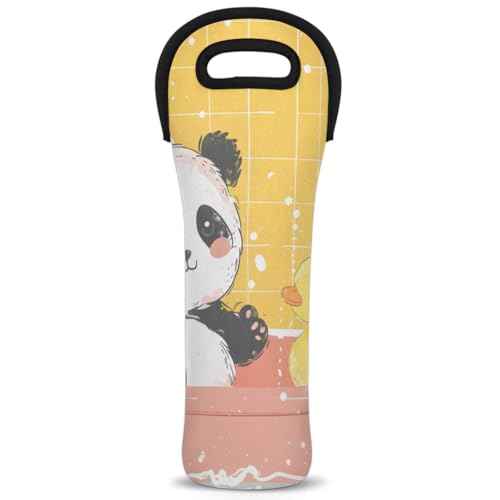 Neoprene Wine Tote Carrier Bag for Wine,Water, Champagne, Beer, Baby Bottles 15.6 x 5.1 Inches, Protective Wine Bag,Panda Duck Bathe