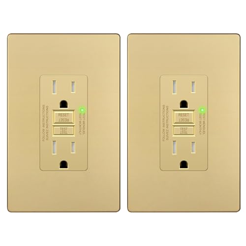 LIDER 15 Amp GFCI Outlet Tamper-Resistant Receptacle with Self-Test LED Indicator Anti-Interference (No-False-Trip) Protection Screwless Wall Plate ETL Listed Thermoplastic Matte Gold 2-Pack