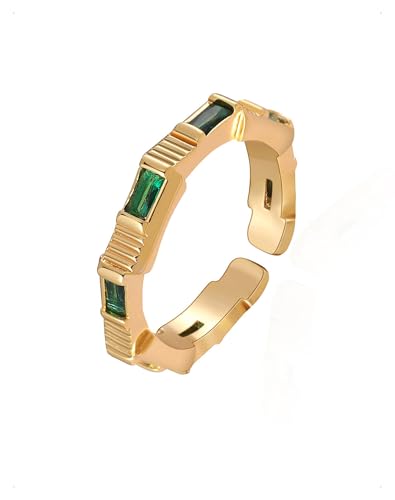 Brillante verde con zirconi incastonati: l'anello è decorato con diversi zirconi verdi scintillanti, che aggiungono un tocco di colore e brillantezza al tuo look. Gli zirconi sono incastonati con cura, garantendo un aspetto elegante e raffinato che attira l'attenzione.