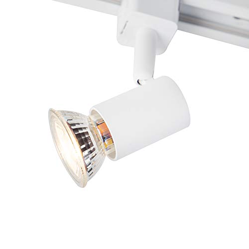 Qazqa Modern Schienensystem Lampen Komplettset, Schienenbeleuchtung, Deckenstrahler, Deckenspot - Iconic Jeany - Weiß, 5-flammig, 200cm, Ideal als Küche lampe und Wohnzimmerlampe