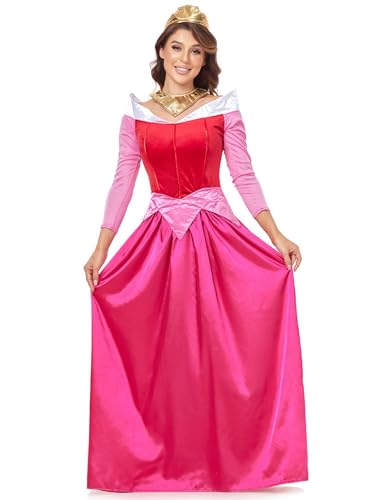 YOSICIL Déguisement de Princesse Aurore Adulte Cosplay Robe La Belle Au Bois Dormant Avec Accessoires Manches Longues Halloween Carnaval Anniversaire, XL