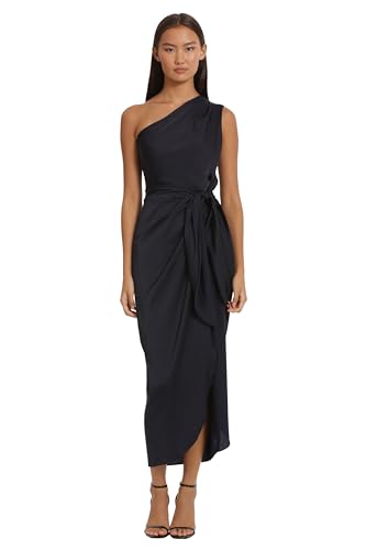 Donna Morgan Women's One Shoulder Faux Wrap Light Charmeuse Maxi with Tie Waist Occasion Event Party Guest of