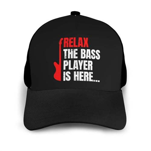 Relax The Bass Player's Here Unisex Classic Adjustable Curved Brim Baseball Cap, Trucker Hat3