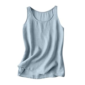 ANHATUIV Damen Tanktop Baumwollleinen A01-Himmelblau