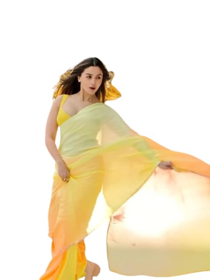 Image of AKHILAM Women's Colorblocked Celebrity Organza Rocky Aur Rani Ki Prem Kahani Alia Bhatt Saree With Unstitched Blouse Piece (ALIA1010-1)