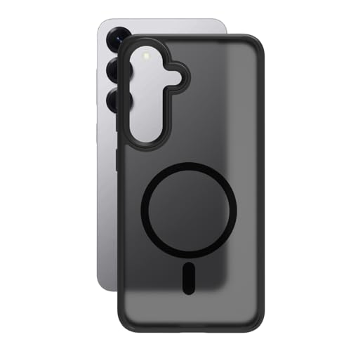 Image of RIGGEAR Shockproof Sleek Hybrid Armor Magnetic Back Cover Case Compatible with MagSafe Accessories for Samsung Galaxy S24 / S25 (Smoke Black Matte PC + Black TPU Bumper)