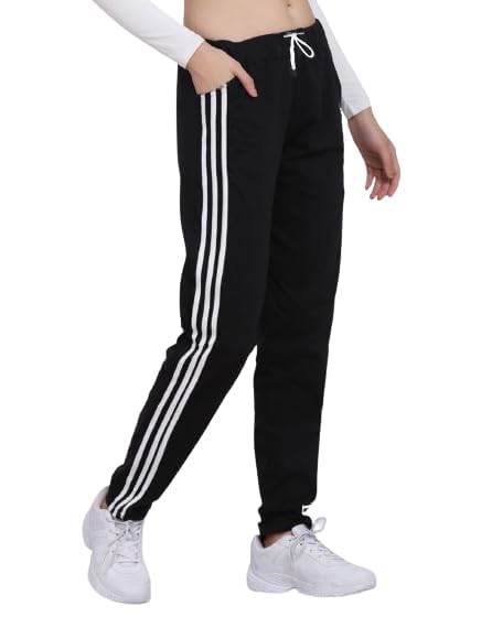 Women’s Black Running Trackpants with Side Pockets | Stretchable Cotton Blend | Comfortable Gym Wear for Ladies | Joggers Trouser | Mesh Legging Workout Pant