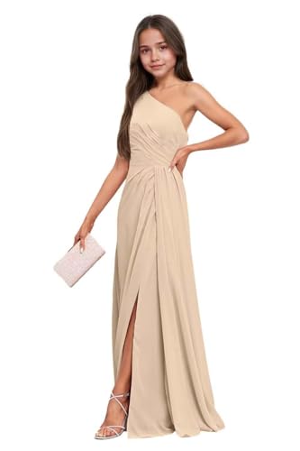 One Shoulder Junior Bridesmaid Dresses Chiffon Pageant Gowns for Girls Long Junior Flower Girl Dress