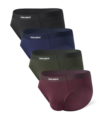 DAVID ARCHY Men's Seamless Bamboo Rayon Briefs, Breathable Soft Underwear with No-Fly Pouch 4-Pack